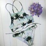 2017 Summer Beach Padded Push Up Bikini Set Palm Tree Tank Bikinis Womens Crop Top Racerback Sports Swimwear Swimsuit E418