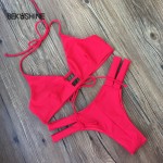 2017 Women Sexy Bikini Set Solid Bandage Swimwear Solid White Bikinis  push up retro Swimsuit Biquini bikini Bekoshine