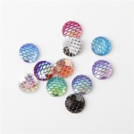 20pcs/lot Faux Druzy Resin Fish /Dragon Scale Dome Seals Cabochon Round Mixed At Random Silver Tone AB Color 12mm( 4/7") Dia