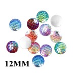 20pcs/lot Faux Druzy Resin Fish /Dragon Scale Dome Seals Cabochon Round Mixed At Random Silver Tone AB Color 12mm( 4/7") Dia