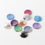 20pcs/lot Faux Druzy Resin Fish /Dragon Scale Dome Seals Cabochon Round Mixed At Random Silver Tone AB Color 12mm( 4/7") Dia