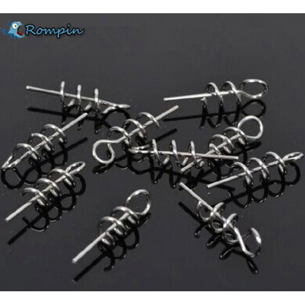 20pcs/lot Fishing Lures Soft Pin To Fixed Latch Needle Soft Worms Fishing Bait With Spring Silver Color