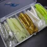 25 pcs 9cm 5 colors soft bait Set sea fishing tackle wobbler jigging fishing lure silicone bait soft worm shrimp and Tackle Box