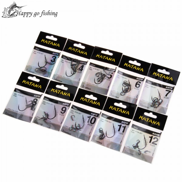 25pcs/lot Size3-Size12 Brand KATANA Cottus Carbon Steel Fishing Hooks With Spring Fishhook Barbed Hook Carp Feeder Anzol