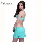 3 Pieces Swim Suit Skirt Swimwear Women Mesh Bikini Set Sexy Beachwear Swimming Suit For Women Push Up Bathing Suit 2017