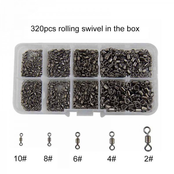 320pcs/box Fishing Swivels Rolling Swivel Connector Rolling steel Swivel Ball Bearing Solid Rings Sea Fishing Accessories