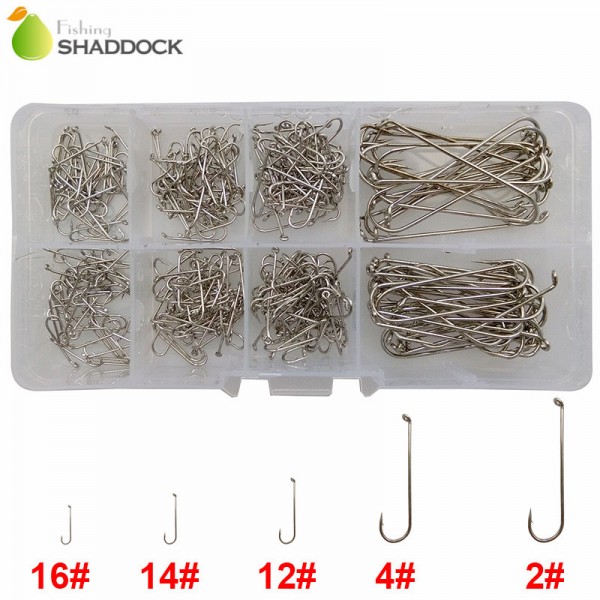 350pcs 79580 High Carbon Steel Fishing Hooks White Long Shank Streamer Dry Fly Tying Fishing Hook For Jig Set With Box