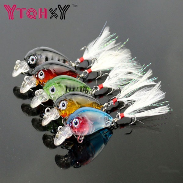 3.6cm 4g Fishing Lures Crank Baits Mini Crankbait 3D Fish Eye Artificial Lure Bait with Feather Lifelike Fake Lure YE-190