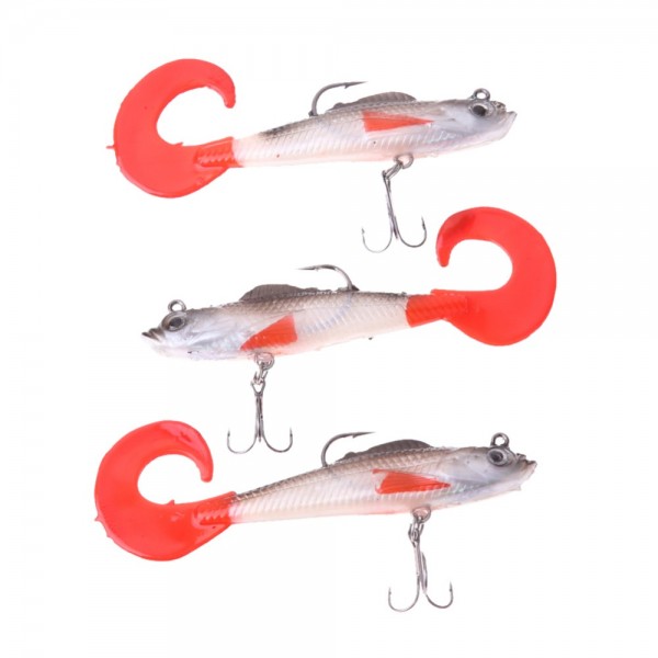 3Pcs Lead Head Soft Fishing Lures Long T Tail Fishing Lure Treble Hook Bait Fake Fishing Lures EA14