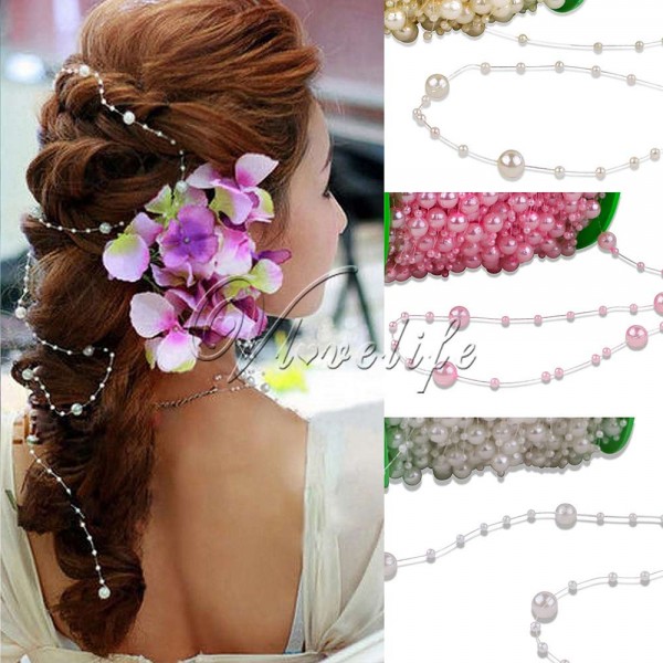 5 Meters Wedding Flower Decor Fishing Line Artificial ABS Pearl Beads Chain Garland Bouquet Hair Accessories Ivory/Pink/White