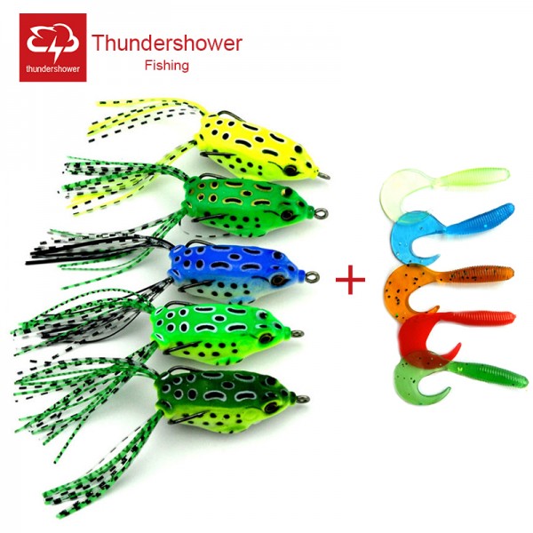 5 pcs Hot Frog fishing lure Soft lures artificial fishing bait  Snakehead killer Top water Crank beard lure 5.5cm-8g (FO004)