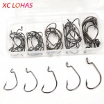 50 Pcs/Box High Carbon Steel Overturned Fishhook 2# 1# 1/0# 2/0# 3/0# Sharp Barbed Stainless Fishing Hooks + Plastic Tackle Box