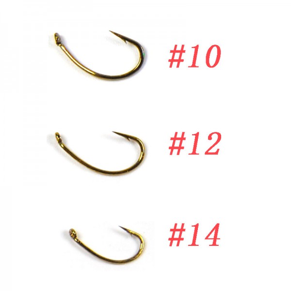 500PCS Gold Color Sharp Fly Hook Nymph Bug Shrimp Pupae Larvae Caddis Fly Tying Fish Hooks #10 #12 #14