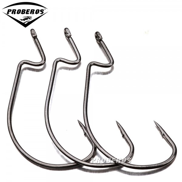 50PC Fishing Hook PROBEROS Brand 1/0-5/0# Worm Series Hook Black Color Jig Big Fish hook Bass