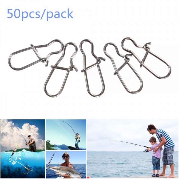 50PCS High Quality Stainless Steel Hook Lock Snap Swivel Solid Rings Safety Snaps Fishing Hooks Connector