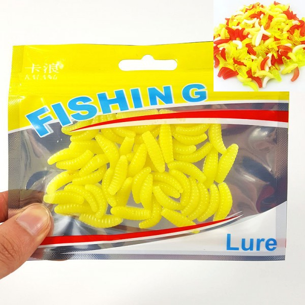 50PCS/lot 2cm 0.43g maggot Grub Soft Lure Baits silicone bait smell Worms Glow Shrimps Fishing Lures for carp Fishing YE-267Y