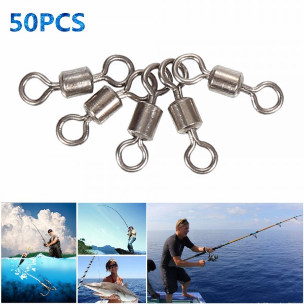 50pcs High Quality Fishing Swivels Ball Bearing Rolling Swivel Solid Rings Fishing Hook Connector Accessories