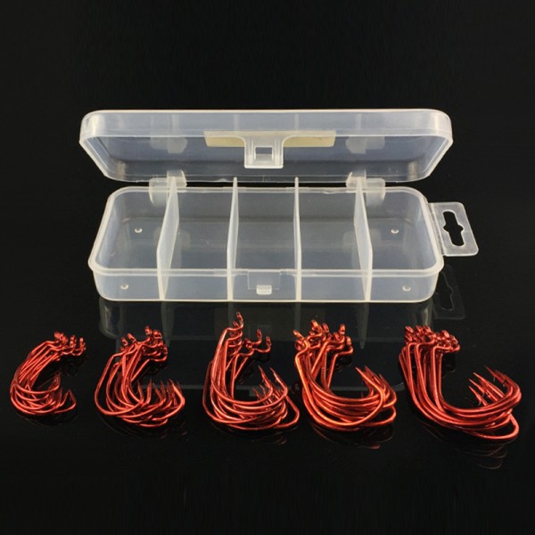 51 Pieces Set Red Black Worm Hook High Carbon Steel Fishing Hook For Texas Rig Soft Bait 2# 1# 1/0# 2/0# 3/0#