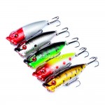 5pc Fishing Lures 5 colors Popper Lure 2.9"-7.3cm/0.39oz-11g fishing bait 6# high carbon steel hook fishing tackle DXP001