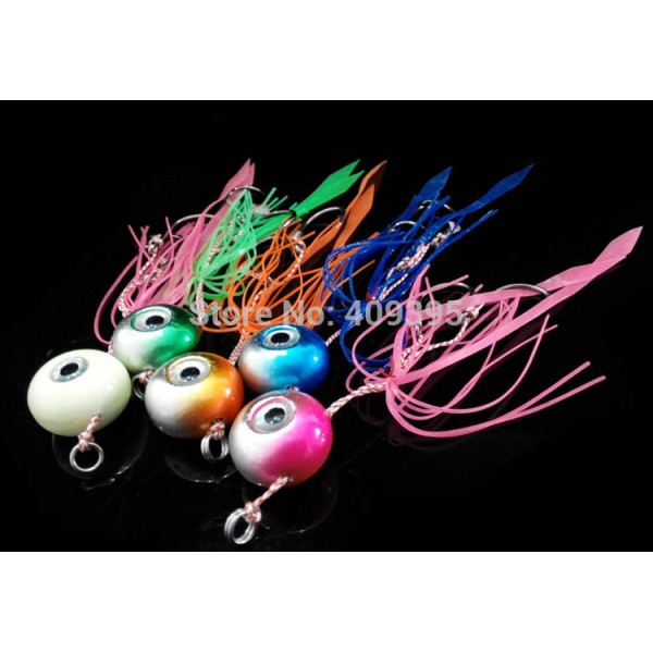 5pcs 50g/80g lead fish with skirt  lead jig jig head Metal jig Mixed 5 colors with seperate package super strong fishing hook