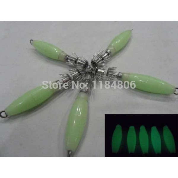 5pcs/lot luminous squid hook umbrella wood shrimp luminated sea fishing Fluorescent Squid Cuttlefish Sleeve Jig Fishing Lure