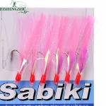 6 Packs Red Sabiki Tackle Rigs Saltwater Sea Fishing Lure Trolling Hook Bait w/ Fluorocarbon Leader Fishing Gear #8 10 12 14 16