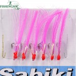 6 Packs Red Sabiki Tackle Rigs Saltwater Sea Fishing Lure Trolling Hook Bait w/ Fluorocarbon Leader Fishing Gear #8 10 12 14 16