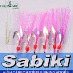 6 Packs Red Sabiki Tackle Rigs Saltwater Sea Fishing Lure Trolling Hook Bait w/ Fluorocarbon Leader Fishing Gear #8 10 12 14 16