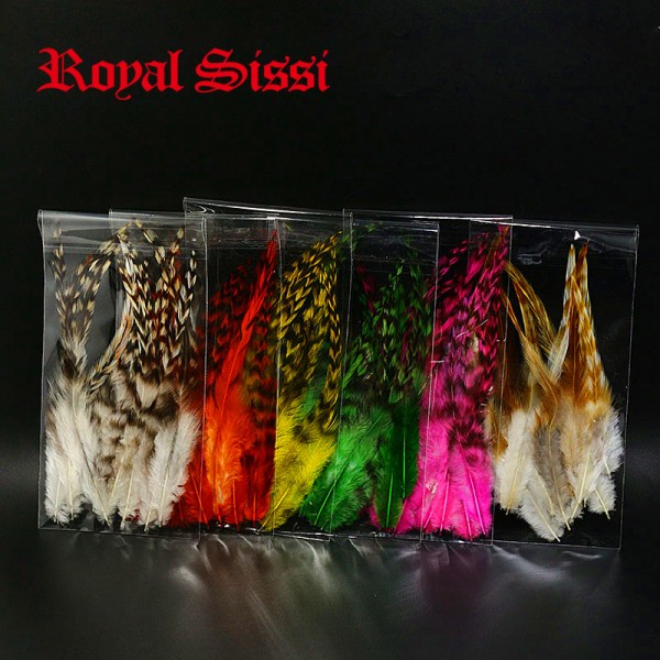 6 packs assorted dyed grizzly rooster hackle feathers with slim tip& broad tip hackles for wolly bugger dry fly tying magerial