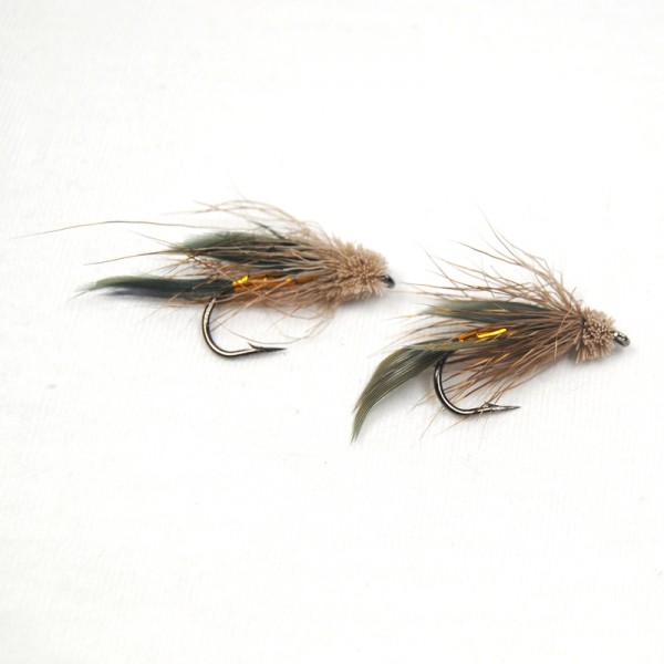 6PCS Brown Deer Hair Gold Body Muddler Minnow Trout Fly Fishing Streamer Flies Size #6 