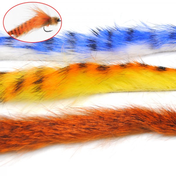 6PCS New 4mm Vertical Cut Rabbit Zonker Strips Orange Blue Tiger Barred Color Fly Tying Material Bunny Muddler / Crayfish Claws