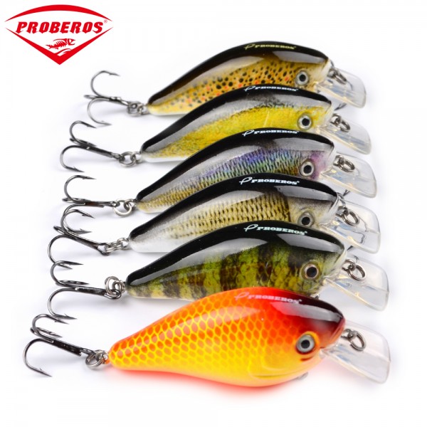 6pcs Proberos Brand Fishing lure 3"-7.6cm Fishing Bait 12.75g Crankbait 6 Color Fishing Tackle 6# Hook