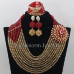 African Red Beads Jewelry Set 2017 Nigerian Red Beads Necklaces Set Red Gold Costume Women Jewelry Set  Free Shipping WB763