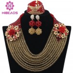 African Red Beads Jewelry Set 2017 Nigerian Red Beads Necklaces Set Red Gold Costume Women Jewelry Set  Free Shipping WB763