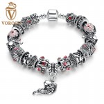 Alibaba Hot Sell Fish Charm Chamilia Bracelet 925 Tibetan Silver Murano Glass For Women Fashion European Style Jewelry P1236