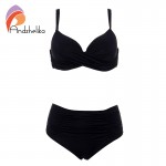 Andzhelika 2017 New Sexy Bikinis Women Swimwear Solid Fold High Waisted Bikinis Set Plus Size Swimwear Bathing Suit Biquini 