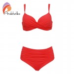 Andzhelika 2017 New Sexy Bikinis Women Swimwear Solid Fold High Waisted Bikinis Set Plus Size Swimwear Bathing Suit Biquini 