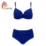 Andzhelika 2017 New Sexy Bikinis Women Swimwear Solid Fold High Waisted Bikinis Set Plus Size Swimwear Bathing Suit Biquini 