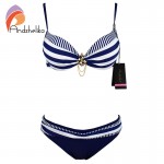 Andzhelika Bikini 2016 New Push Up Swimwear Retro Navy BLue Black White Striped Anchors Bathing Suit Bikini Set Monokinis AK1648