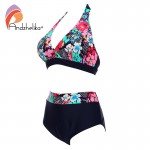 Andzhelika Bikins Women 2017 New Plus Size Swimwear Print Floral High Waisted Bathing Suits Swim Halter bikinis Set Biquini 