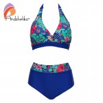 Andzhelika Bikins Women 2017 New Plus Size Swimwear Print Floral High Waisted Bathing Suits Swim Halter bikinis Set Biquini 