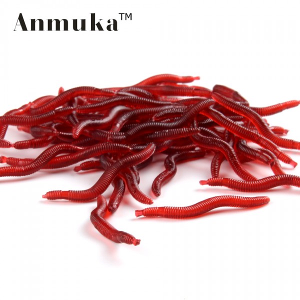 Anmuka 100pcs 4cm 0.19g Soft Lure Red Worms EarthWorm Fishing Baits Worms Trout Fishing Lures fishing tackle fishing spoon jigs