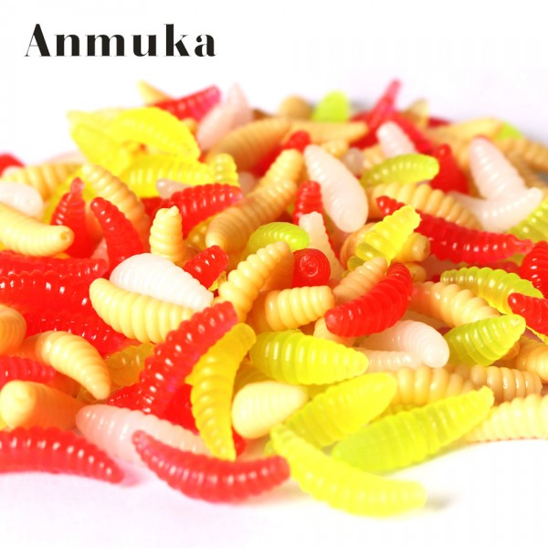 Anmuka 20 pcs 2cm 0.3g Maggot Grub Soft Lure Protein Soft Bait Worm Fishing Lures 5 Colors For Choice