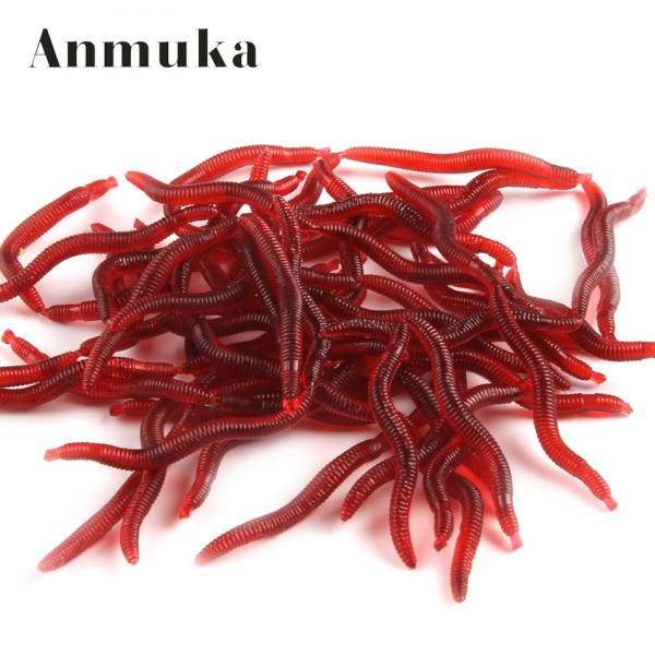 Anmuka 50pcs 3.8cm 0.2g Soft Lure Red Worms EarthWorm Fishing Baits Trout Fishing Lures fishing tackle fishing  spoon 21032-50