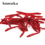 Anmuka Hot Selling! 100Pcs/Lot 50grams 5.5cm Red Earthworm Maggot Fishing Lure Soft Artificial Bait Fishing Worm Lures 