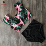 Ariel Sarah Brand 2017 Bikinis Women Biquinis Striped Top Floral Bottom Swimsuit High Waist Bikini Brazilian Bikini Biquini Q095