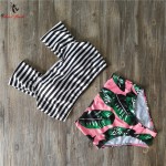 Ariel Sarah Brand 2017 Bikinis Women Biquinis Striped Top Floral Bottom Swimsuit High Waist Bikini Brazilian Bikini Biquini Q095