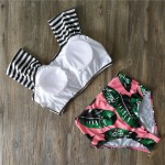 Ariel Sarah Brand 2017 Bikinis Women Biquinis Striped Top Floral Bottom Swimsuit High Waist Bikini Brazilian Bikini Biquini Q095