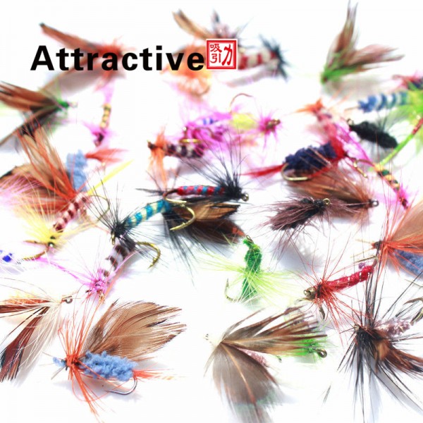 Attractive 60pcs Lures Fly fishing Hooks  Butterfly Insects Style Salmon Flies Trout Single Dry Fly Fishing Lure Fishing Tackle