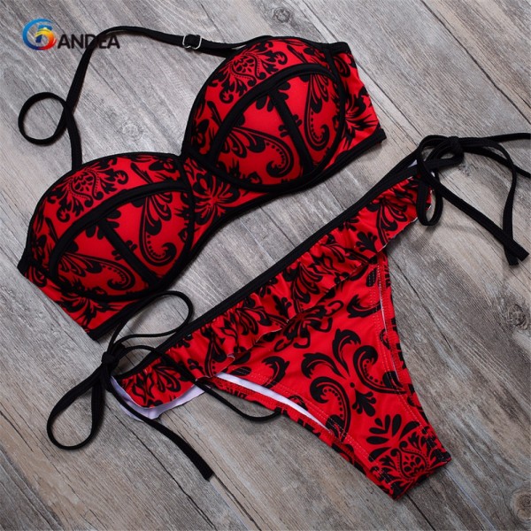 BANDEA Bikini Brazilian Swimwear Push Up Swimsuit Sexy Print Floral Bikini Summer Style Halter Swimwear HA953